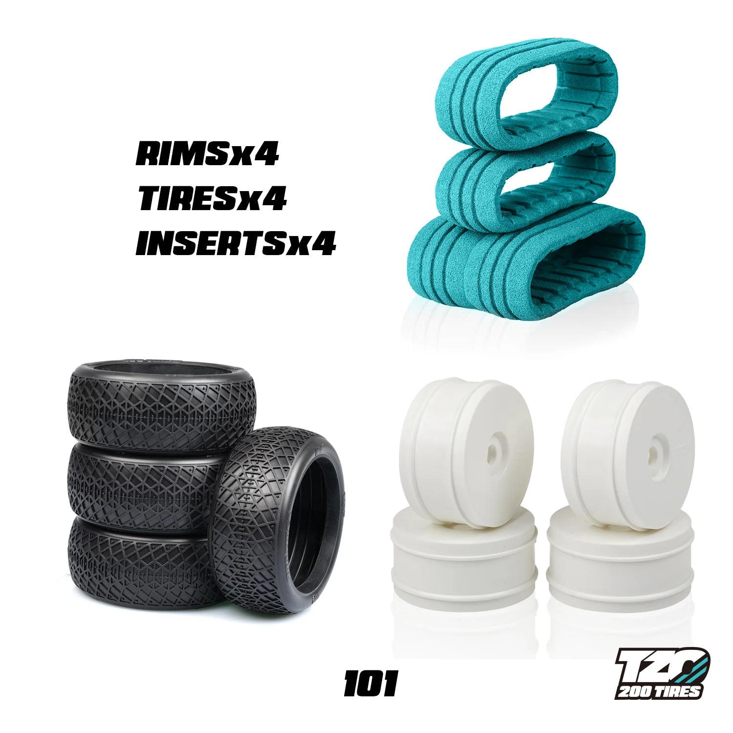 101 soft Car Set Non-Glued (Tires + Inserts + Rims)
